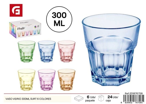 [201876758]  Vaso de vidrio 300ml surtido 6 colores - Utensilios de cocina y vasos