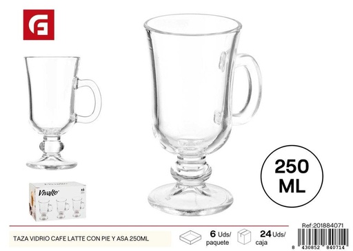 [201884071] Taza de vidrio café latte 250ml con pie y asa - Vajilla de vidrio