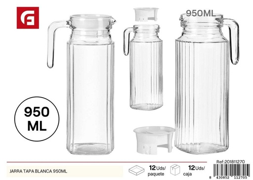 [201811270] Jarra con tapa blanca 950ml - Vidrio y cerámica