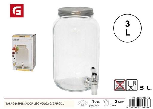 [200919464] Tarro dispensador liso Volga con grifo 3L - Almacenamiento y consejos de cocina