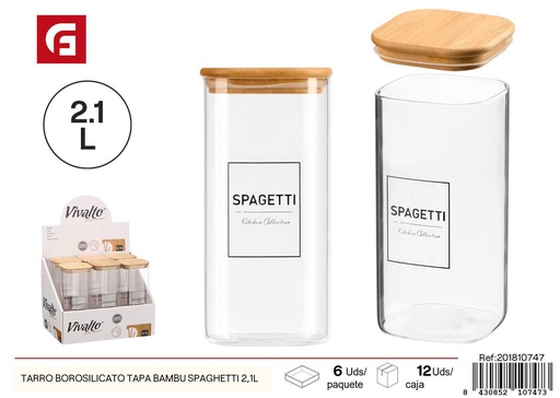 [201810747] Tarro de borosilicato con tapa de bambú para espaguetis 2.1L - Botes y tarros de vidrio
