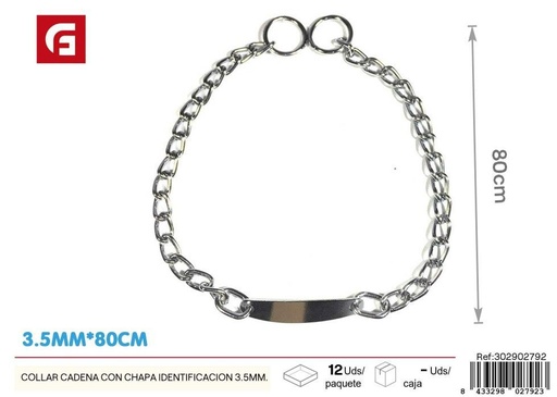 [302902792] Collar cadena con chapa de identificación 3.5mm x 24 - Accesorios para mascotas