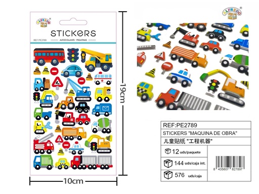 [PE2789] Stickers "Máquina de Obras" 10x19 cm - Stickers y manualidades