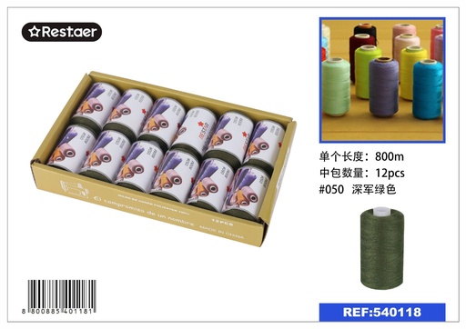 [540118] Hilo de coser 800 metros en verde militar - Suministros para costura