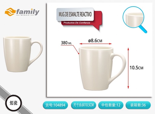 [104894] Mug de esmalte reactivo 380ml en blanco - Cerámica para bebidas