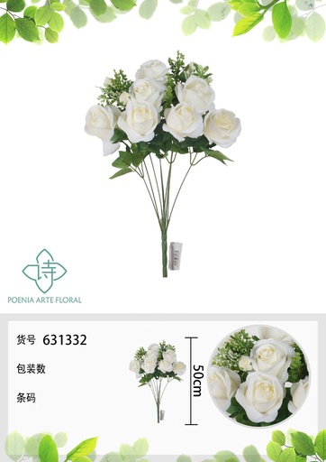 [631332ROSA] Ramo de 9 cabezas de rosa con botón de 50 cm - Flores artificiales