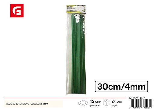 [190314625] Pack 20 tutores verdes 30 cm/4 mm - Accesorios de jardín y tutores para plantas