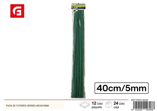 [190314628] Pack de 20 tutores verdes de 40 cm/5 mm - Accesorios de jardinería