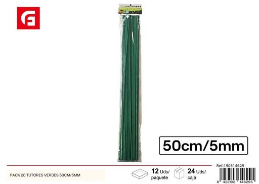 [190314629] Pack de 20 tutores verdes de 50 cm/5 mm - Soporte para plantas