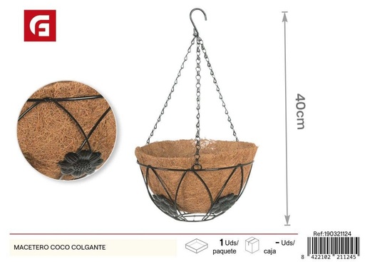 [190321124] Macetero coco colgante - Soporte encantador para plantas decorativas