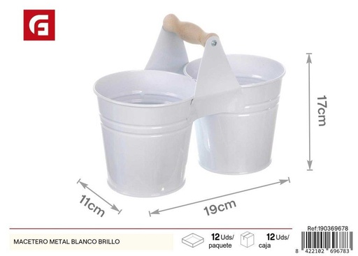 [190369678] Macetero de metal blanco brillo - Jardín y macetas decorativas