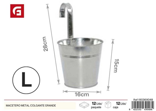 [190369048] Macetero de metal colgante grande - Jardín y macetas decorativas