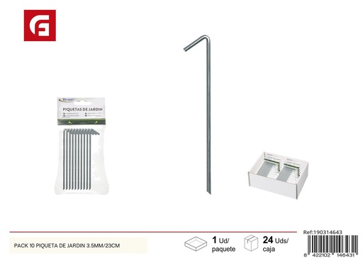 [190314643] Pack de 10 piquetas de jardín 3.5 mm/23 cm - Fijación eficiente para el jardín