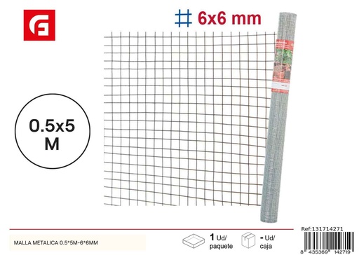 [131714271] Malla metálica 0.5x5m - 6x6 mm - Accesorios de jardín para protección