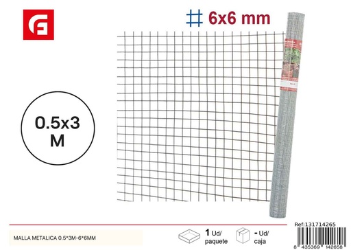 [131714265] Malla metálica 0.5x3m - 6x6 mm - Accesorios de jardín para protección