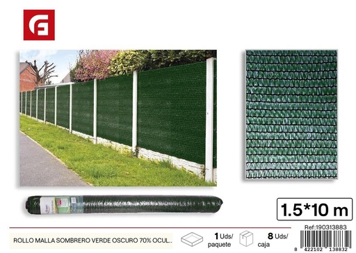 [190313883] Malla de sombrero verde oscuro 70% 1.5x10m - Accesorios de jardín