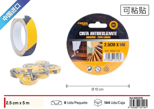 [6803116] Cinta adhesiva antideslizante negra y amarilla 2.5cm*5m - Herramientas de ferretería y cintas adhesivas