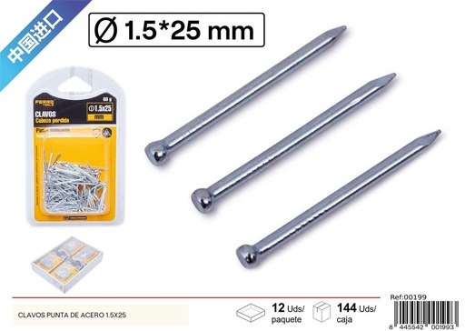 [00199] Clavos punta de acero 1.5*25 - Herramientas de ferretería y clavos