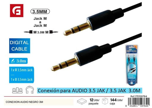 [170159764] Conexión audio negro 3m - Productos electrónicos y cables de conexión