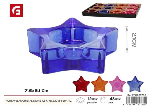 [200927763] Portavelas de cristal con estrellas 7.6x7.6x2.1 cm (4 surtidos) - Decoración y velas