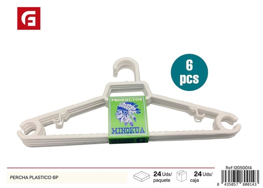 [12050014] Pack de 6 perchas de plástico - Organización de ropa y accesorios