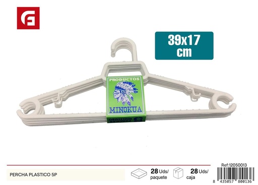 [12050013] Pack de 5 perchas de plástico - Organización y almacenamiento eficientes