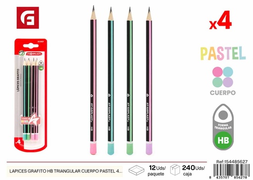 [154485627] Set de lápices triangulares HB (4 piezas) - Material escolar y de color