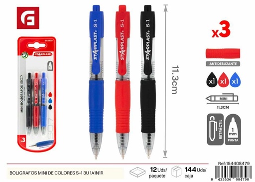 [154408479] Bolígrafos mini de colores (3 piezas: 1 azul, 1 negro, 1 rojo) - Material de oficina
