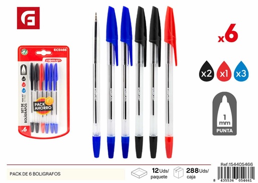 [154405466] Set de bolígrafos (6 piezas) - Material escolar y de oficina