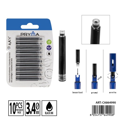 [0238706] Cартuchos de tinta negra D.3.4 mm, 10 piezas - Material de escritura