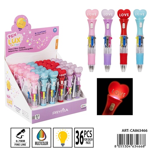 [0237041] Bolígrafo multicolor 4 en 1 con luz 0.7 mm 13 cm - Herramientas de escritura creativas
