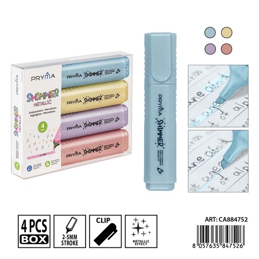 [0235218] Subrayador metálico purpurina pastel 2/5 mm (4 piezas) - Material de escritura