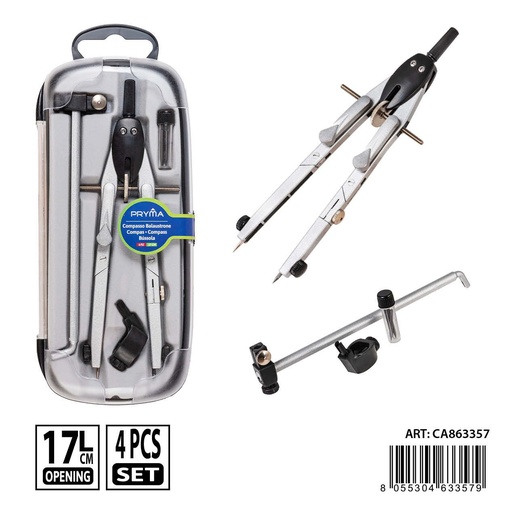 [0236913] Compás escolar 4 piezas 17 cm - Herramientas de dibujo y papelería