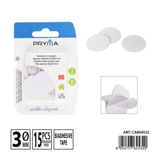 [0238199] Almohadilla adhesiva doble cara 3 cm 15 piezas - Papelería y etiquetado