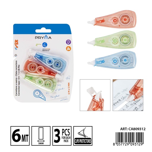 [0238208] Cinta correctora 5mm x 6m 3 piezas - Papelería y artículos de escritura