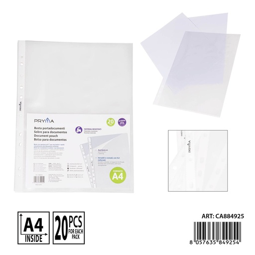 [0237742] Funda multitaladro apertura L A4 20 piezas - Carpeta y office supplies