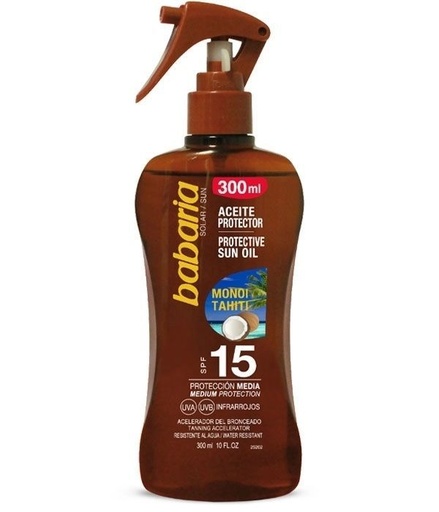 [8410412000604] Spray aceite protector solar F15 BABARIA 300ml - Productos de protección solar