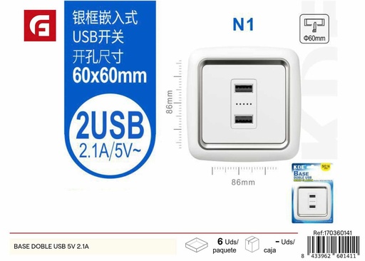 [170360141] Base doble USB 5V 2.1A - Accesorios eléctricos y cargadores