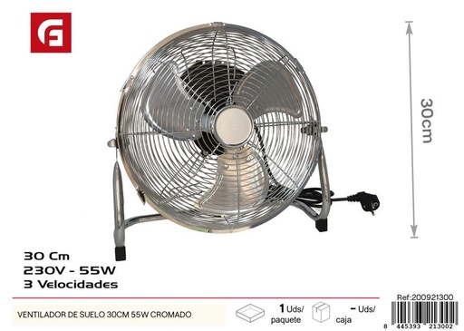 [200921300] Ventilador de pie cromado de 30cm 55w - Productos de verano
