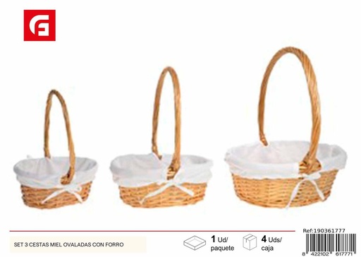 [190361777] Set de 3 cestas ovaladas color miel con forro - Accesorios de almacenamiento