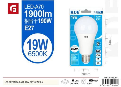[170392088] Bombilla LED estándar A70 19W E27 luz fría - Iluminación LED
