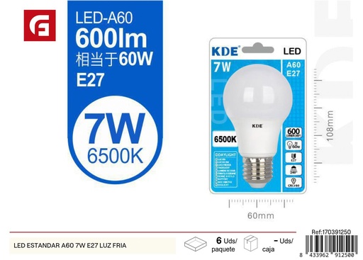 [170391250] Bombilla LED estándar A60 7W E27 luz fría - Iluminación y bombillas