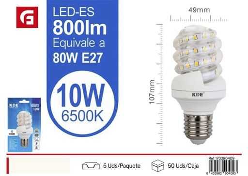 [170390409] Bombilla LED espiral 10W E27 luz fría - Iluminación LED