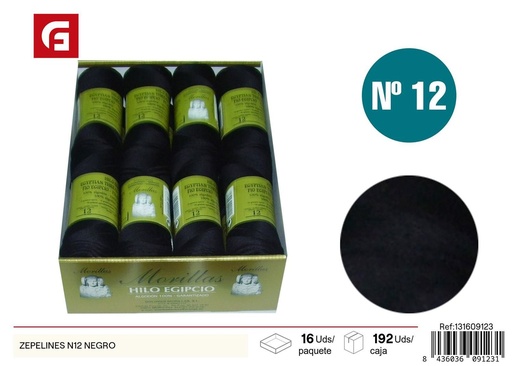 [131609123] Hilo Zeppelin N12 negro - Accesorios de costura y mercería