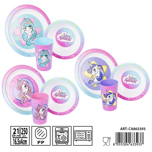 [0235755] Set de platos 21 cm y vaso 250 ml para niños - Papelería y artículos de entretenimiento