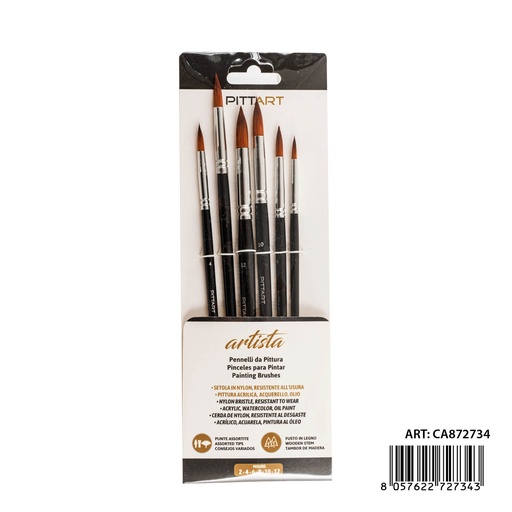 [0239931] Pinceles de artista 6PZ N.2-4-6-8-10-12 - Materiales de arte