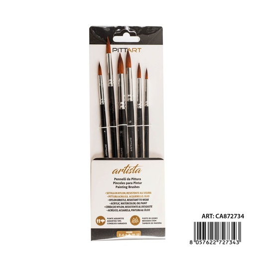[0239931] Set de pinceles de artista 6 piezas N.2-4-6-8-10-12 - Utensilios de pintura