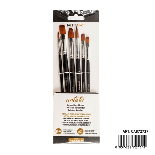 [0239934] Set de pinceles artista 6 pzas (N.2-4-6-6-10-12) - Manualidades y artículos de arte