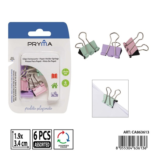 [0236750] Clips pinzas 19x34 mm 6 piezas - Provisiones de oficina y papelería