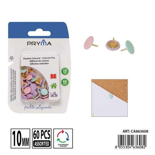 [0236745] Chinchetas plastificadas (60 piezas) - Accesorios para oficina y manualidades